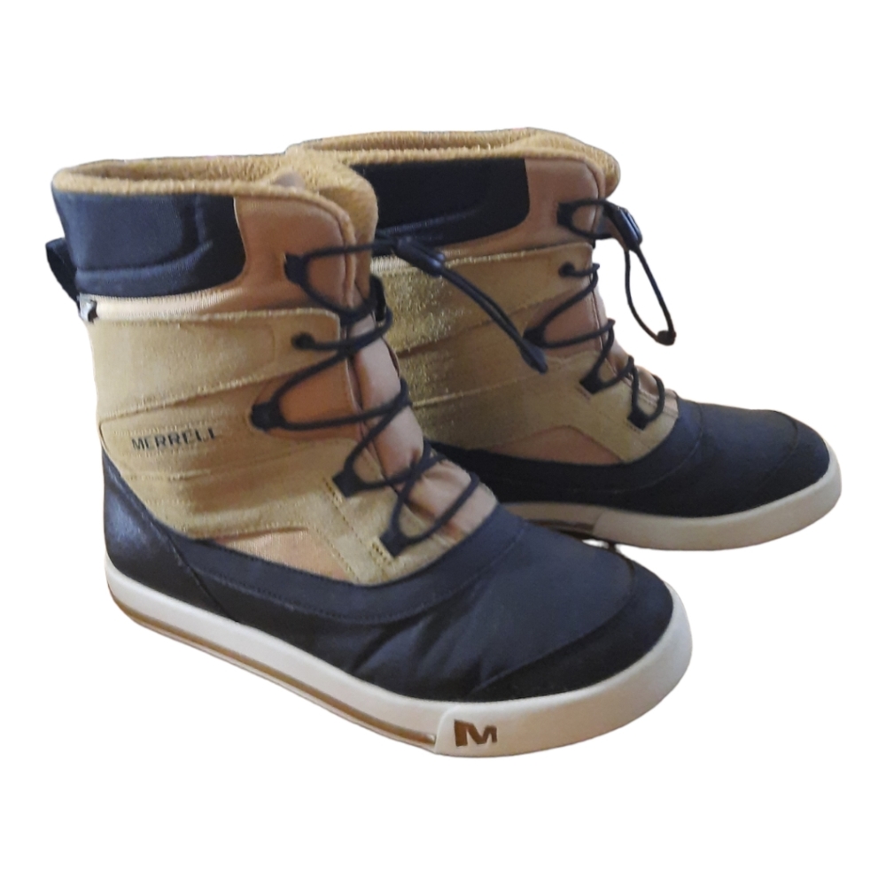 Merrell Youth Snow Bank Waterproof Leather Upper Snow Boot Wheat/Black Size 7 M